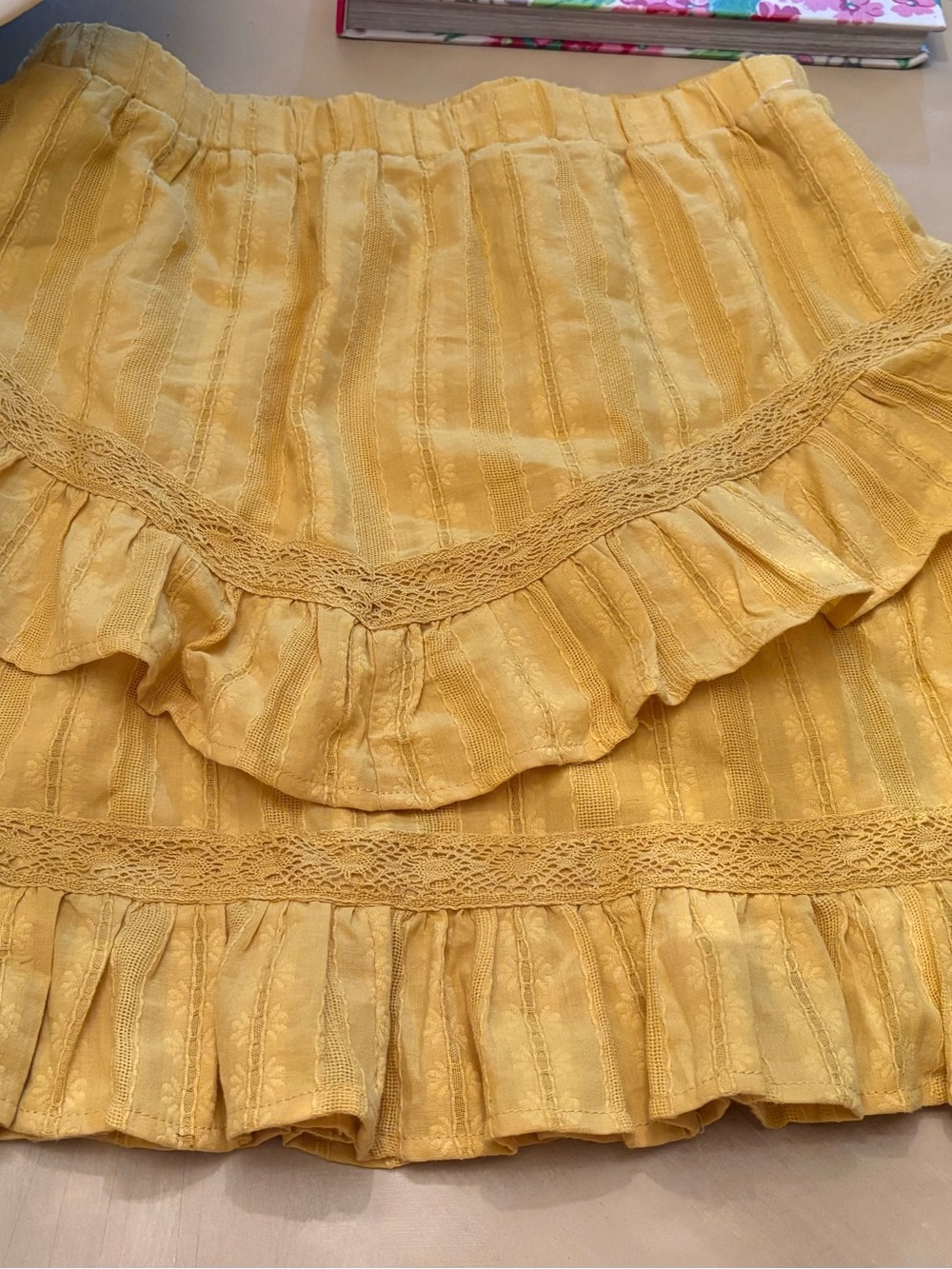 Time and Tru Yellow Tiered Ruffle Mini Skirt.  True Time